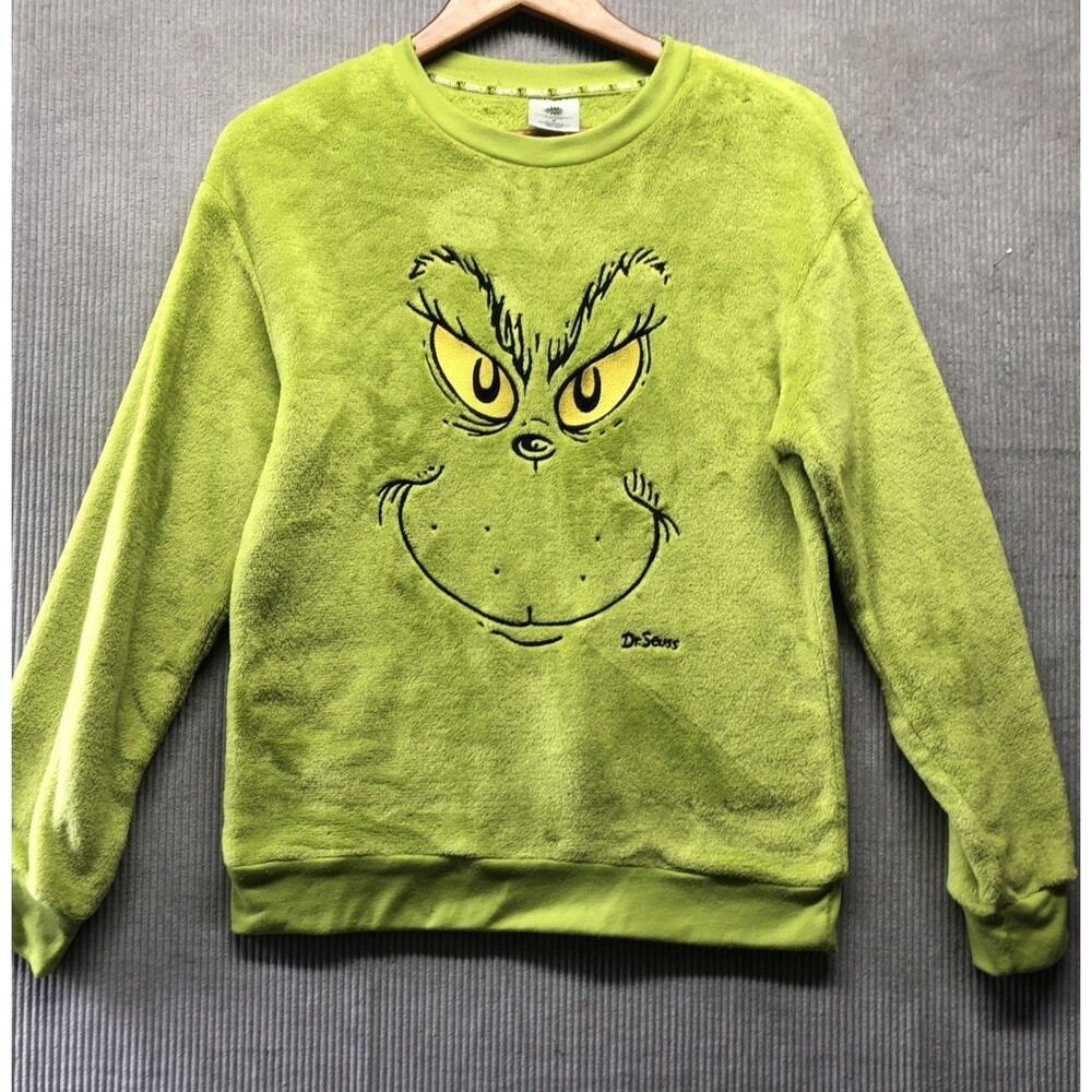 Grinch Fuzzy Fleece Pajama Top Women’s M Green Embroidered Holiday Christmas Coz
